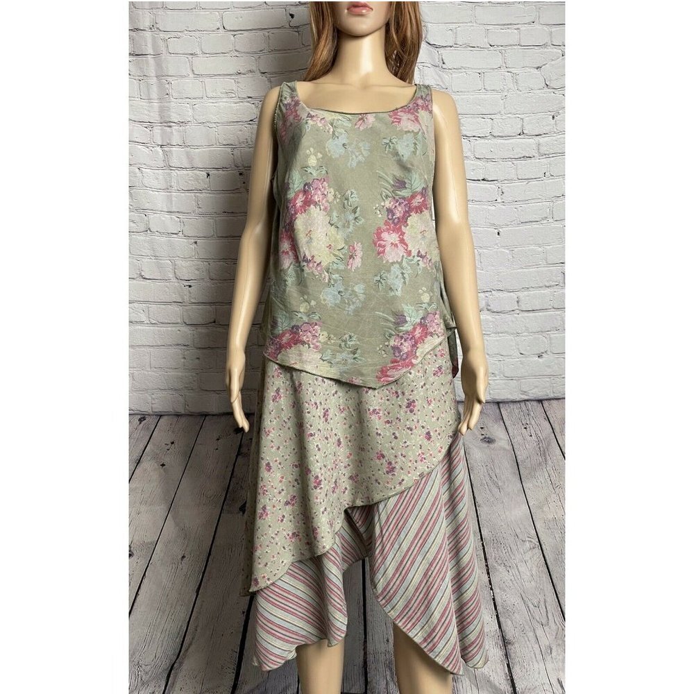 New Jacqueline Riu Layered Dress Viscose Size M Olive Color